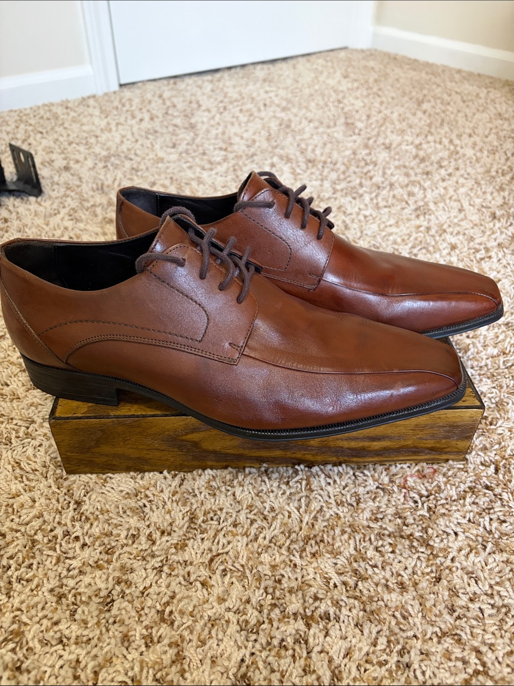 Men's Leather Derby Shoes in Chestnut Brown - Classic Lace-Up Sz 10.5 D